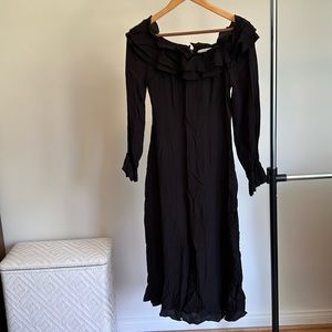 & Other Stories Black Ruffle-Trim Midi Dress